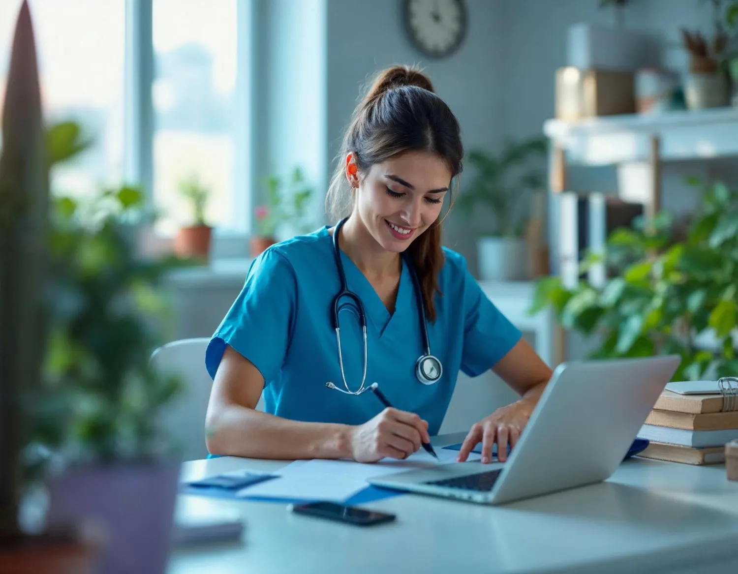 nurse-working-on-computer-in-office-radha-patel-np-reviews